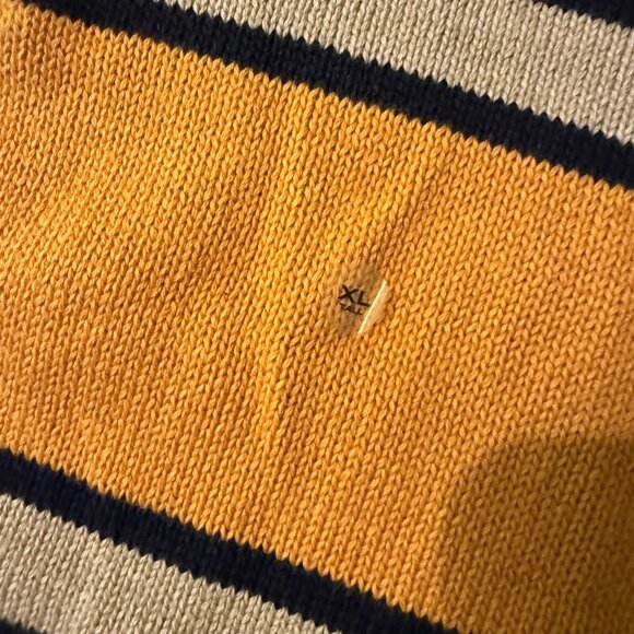 Eddie Bauer XL Tall Mens Navy Yellow Striped 1/4 Zip Sweater 100% Cotton - Picture 4 of 11